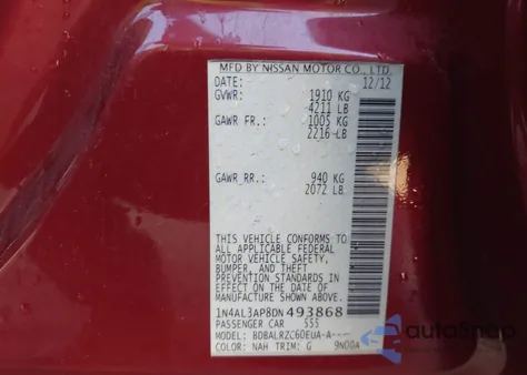 2013 Nissan Altima 2.5 S from USA, damaged, VIN 1N4AL3AP8DN493868